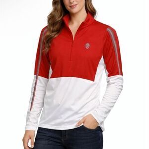 Antigua Women's Red White University Wisconsin 1/2 Zip LS Pullover Top Size XL